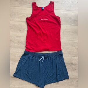 Red Tank Top and Blue Shorts two piece loungewear set